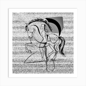 Horse And Rider, black, white, and grey illustration, Wall Art Art Print
