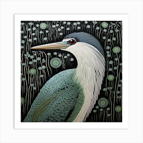 Ohara Koson Inspired Bird Painting Green Heron 1 Square Art Print