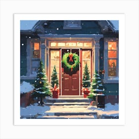Christmas Decoration On Home Door Acrylic Painting Trending On Pixiv Fanbox Palette Knife And Bru (3) Art Print