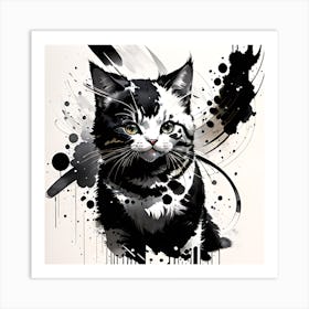 Black And White Cat Painting Art Print