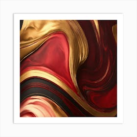 Abstract Dark Red and Gold Marble Art Print