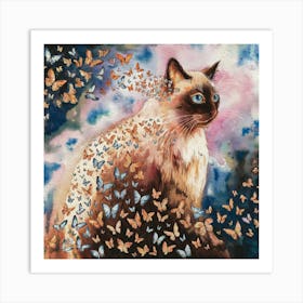 Siamese Cat With Butterflies Art Print