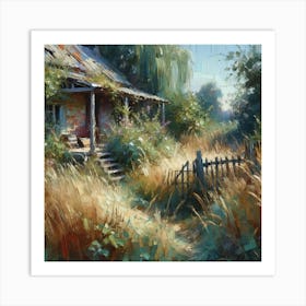 House In The Field, Acrylic Painting Style Art Print