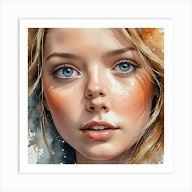 Watercolor Of A Girl With Blue Eyes 1 Art Print