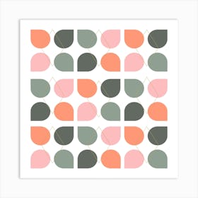 Floral Geometry In Coral And Sage Square Art Print