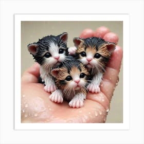 Three Kittens In The Rain 2 Art Print
