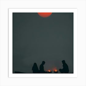 Silhouette Of People On A Boat Art Print