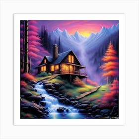 Cabin Neon Art Print