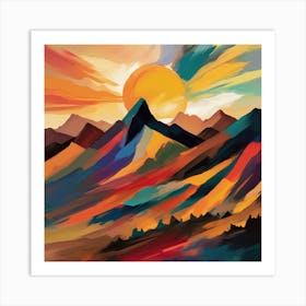 Abstract Mountain Sun Art Art Print