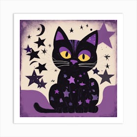 Black Cat With Stars Art Print