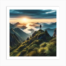 Man Standing On Top Of Mountain 2 Art Print