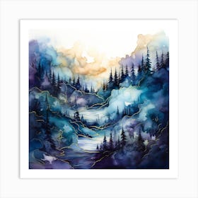 Watercolor Of A Forest Art Print