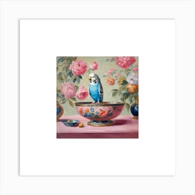 Budgie on a bowl chinoiserie 4 Art Print