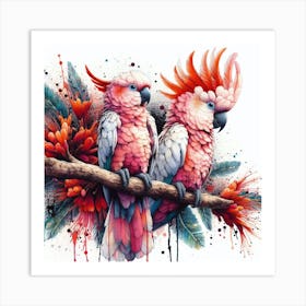 A Pair Of Salmon Crested Cockatoos 1 Art Print