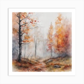 Foggy Forest Fall Landscape Art Print