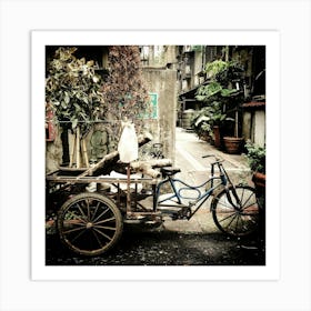 Old Bicycle Cart Vintage Art Print