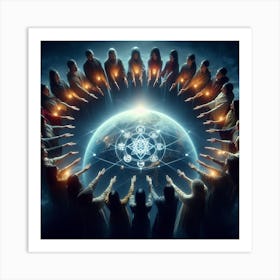 Circle Of People Holding Candles Art Print