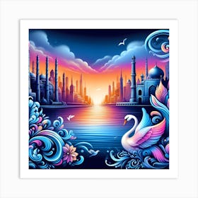 Swan In The Water Art Print