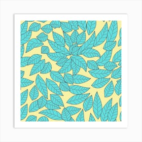Leaves Dried Leaves Stamping Blue Yellow Art Print