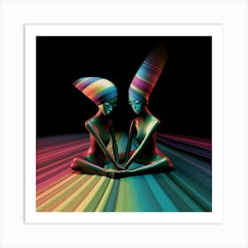 3d art, Trippy, Psychedelic,2 woman, artwork print, "Tripping The Light Fantastic" Art Print