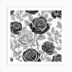 Black And White Roses Seamless Pattern 1 Art Print