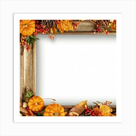 Autumnal Frame Featuring Festive Thanksgiving Elements Cornucopias Overflowing With Autumn Bounty (2) Art Print