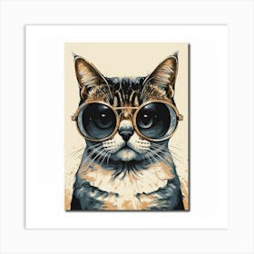 Charming Cat With Sunglasses Print Art and Wall Art Art Print