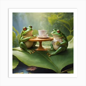 Frogs And Tea Art Print