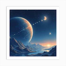 A Watercolor Alien Planet With Multiple Moons Glowing Under Distant Stars 1 Art Print