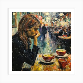 Woman In A Cafe Art Print