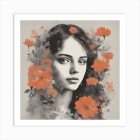 Portrait Of A Girl With Flowers Art Print