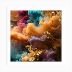 colorful smoke with gold Art Print