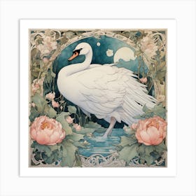 Swan In The Moonlight Art Print