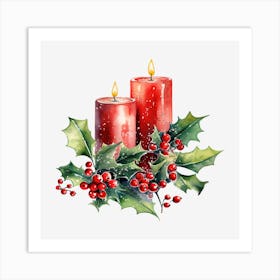 Christmas Candles With Holly Art Print