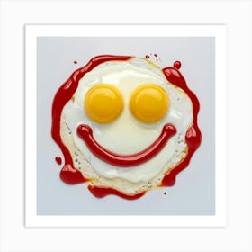 Sunny Side Up With A Happy Face Made Out Of Ketchup Sauce, 3d Render, Poster, Product, Photo, Vibrant Affiche