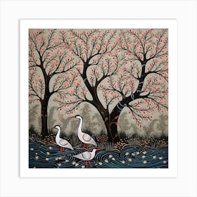 Geese In The River Art Print