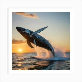 Humpback Whale Leaping Out Of The Water 3 Art Print