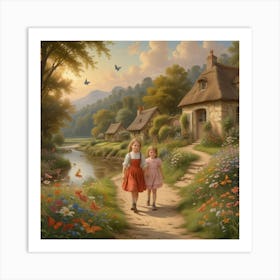 Two Girls Walking Down A Path 1 Art Print