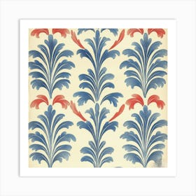 Blue And Red Floral Pattern Art Art Print