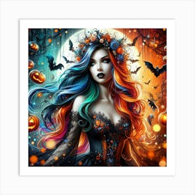 Halloween Girl With Pumpkins Art Print