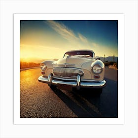 Vintage Car At Sunset Art Print