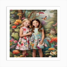 Two Girls In Floral Dresses Art Print