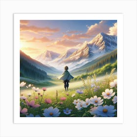 Girl In The Mountains Art Print