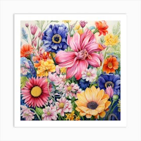 Watercolor Windflowers Garden 6 Art Print