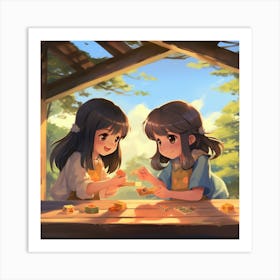 Two Girls Playing With Toys Anime Art Print