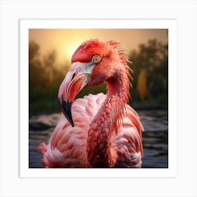 Flamingo At Sunset Art Print