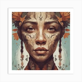 Folk Face Illustration Art Print 2 Art Print