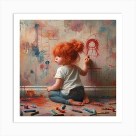 Little Girl With Crayons 1 Art Print