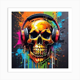 Skull With Headphones 75 Art Print