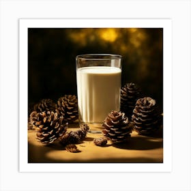Glass Of Milk And Pine Cones Art Print